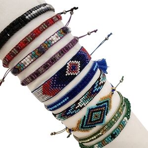 Beaded bracelet dainty seed beads handmade adjustable length artisan jewelry